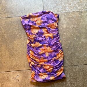 Floral Purple and Orange Strapless Dress